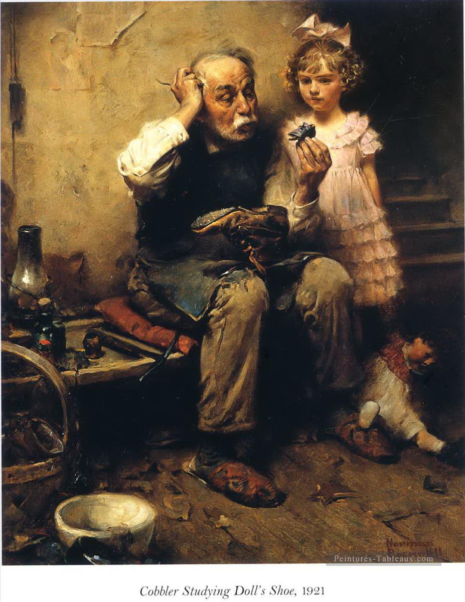 cobbler studying doll s shoe Norman Rockwell Oil Paintings